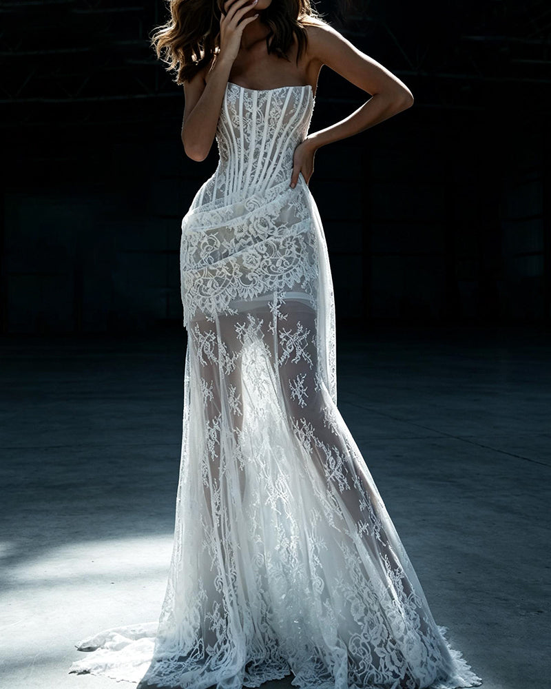 Aveline White Strapless Lace Dress